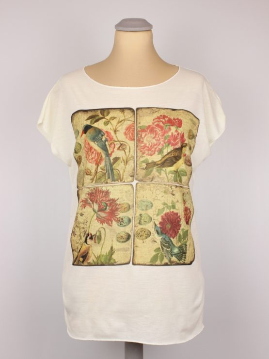 T-Shirt - Blumen Kacheln Vintage