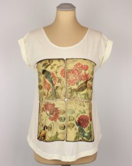 T-Shirt - umgenäht - Vintage Blumen-Kacheln