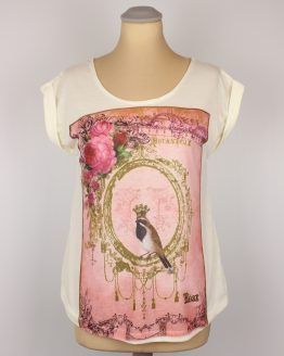 T-Shirt - umgenäht - Vogel Blumen in pink
