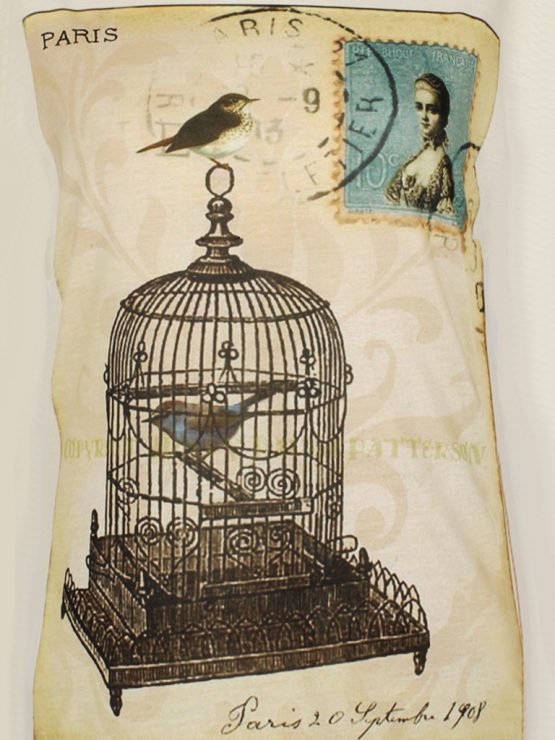 T-Shirt - umgenäht - Vintage Vogelkäfig Briefmarke