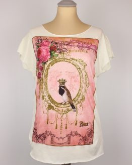 T-Shirt - Vintage Vogel Blumen pink