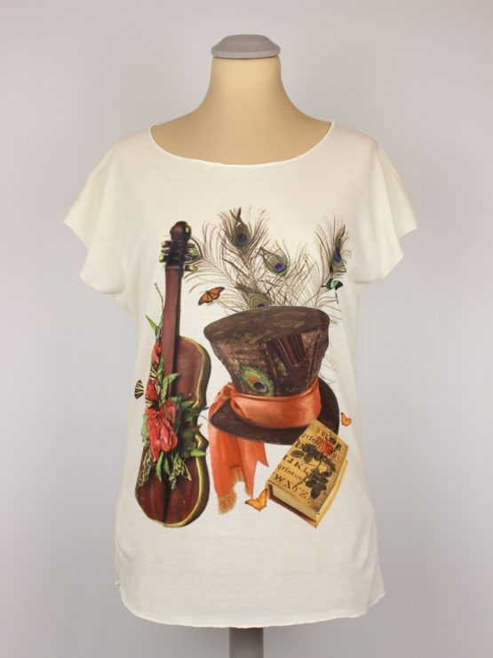 T-Shirt - Zylinder Geige Pfauenfedern